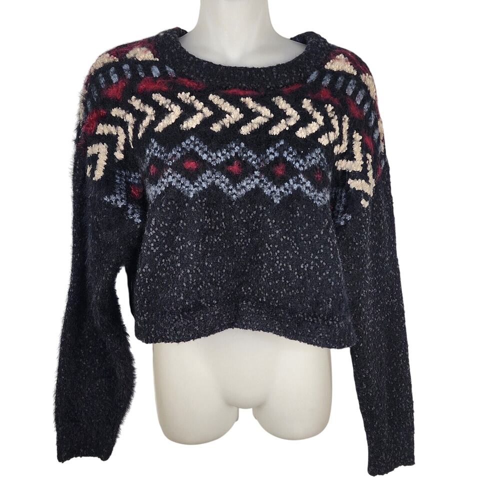 Frye Cropped Sweater Womens Large Aztec Southwestern Textured Nordic Boho Crew